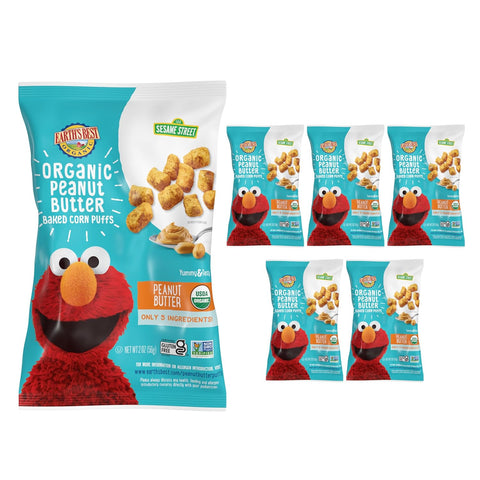 Earth's Best Organic Corn Puffs for Toddlers 2 Years Old and Up, Peanut Butter Flavor, 2 Oz Bag (Pack of 6)