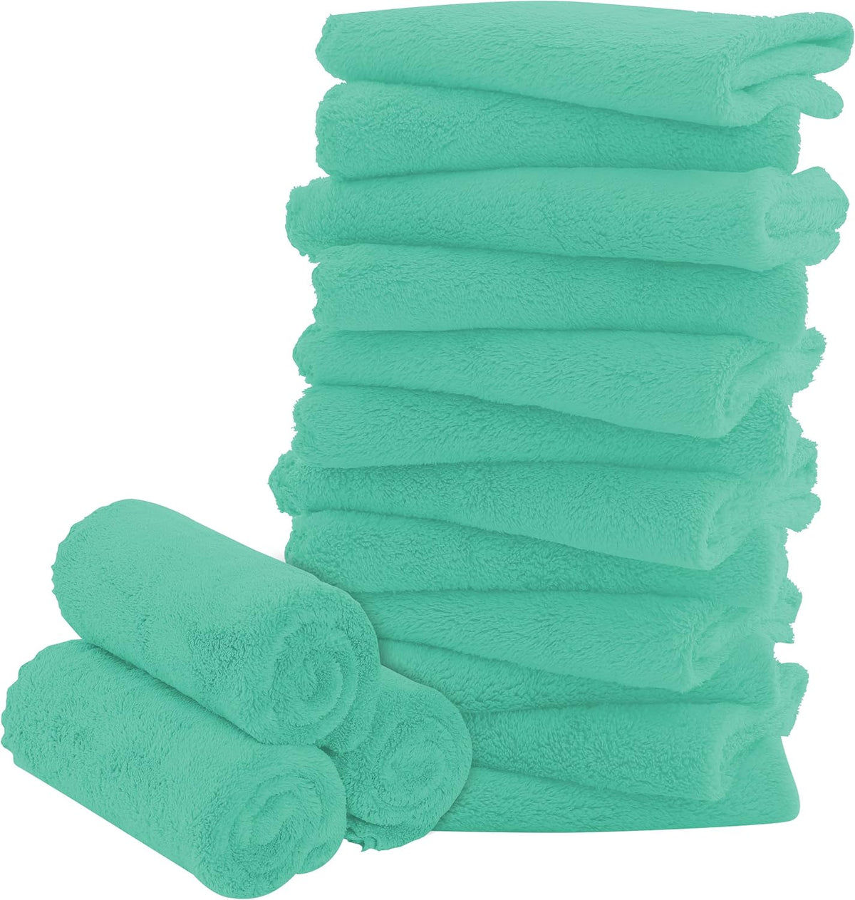16 Pack Baby Washcloths - 10x10 Inch, Coral Fleece - Extra Absorbent and Soft Wash Clothes for Newborns, Infants and Toddlers - Suitable for Sensitive Skin and New Born - Baby Shower - Aqua Green