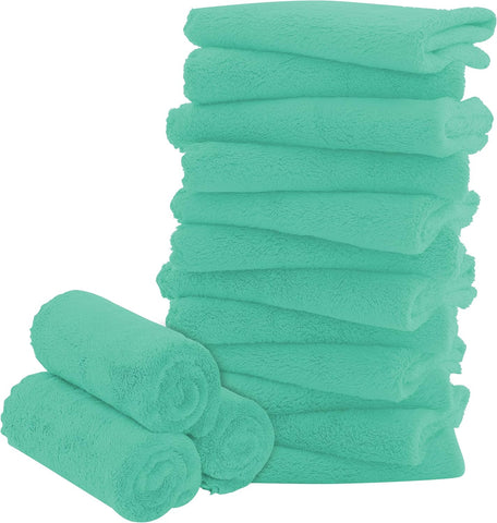 16 Pack Baby Washcloths - 10x10 Inch, Coral Fleece - Extra Absorbent and Soft Wash Clothes for Newborns, Infants and Toddlers - Suitable for Sensitive Skin and New Born - Baby Shower - Aqua Green