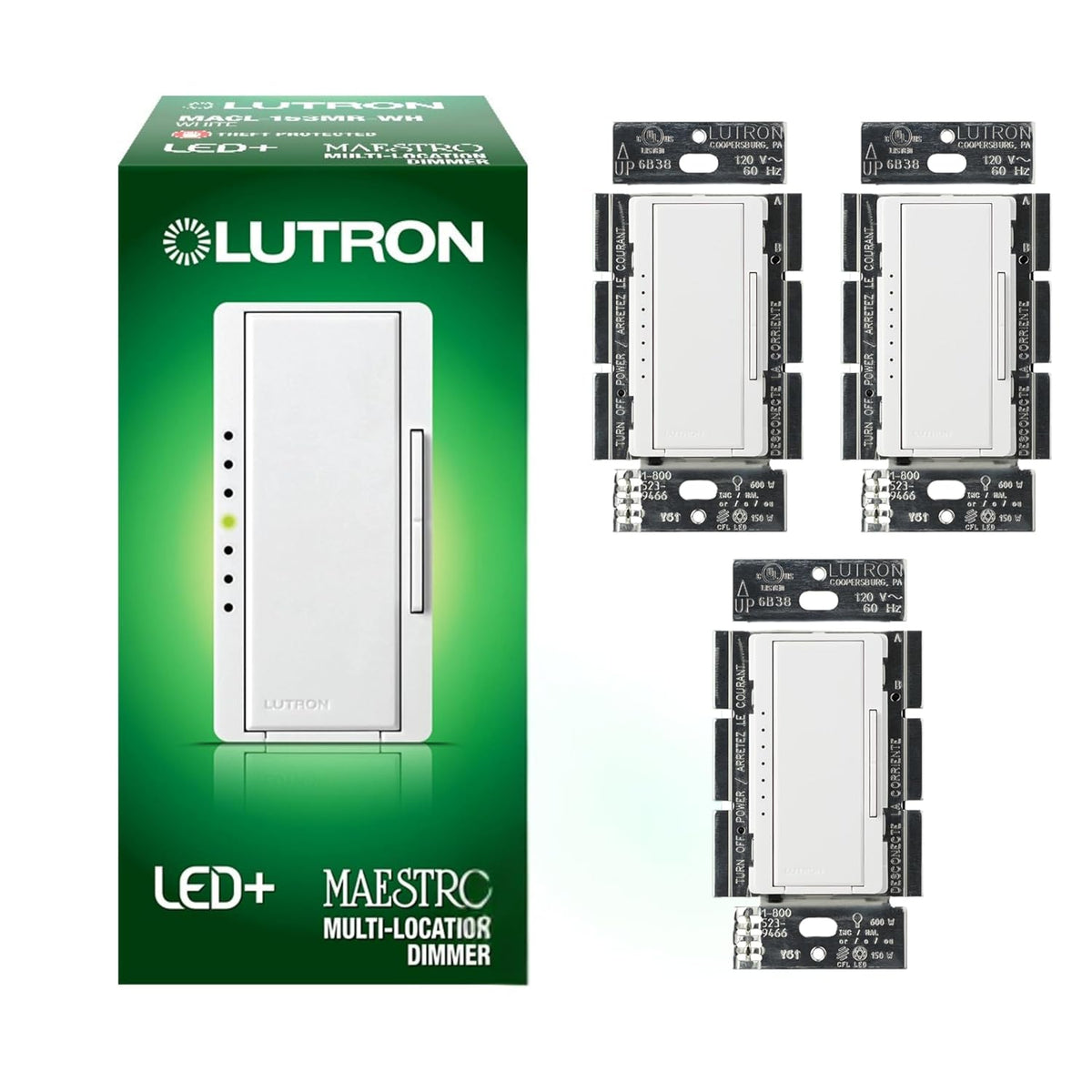Lutron Maestro LED+ Dimmer Switch, Tap Dimmer, Single Pole/3-way