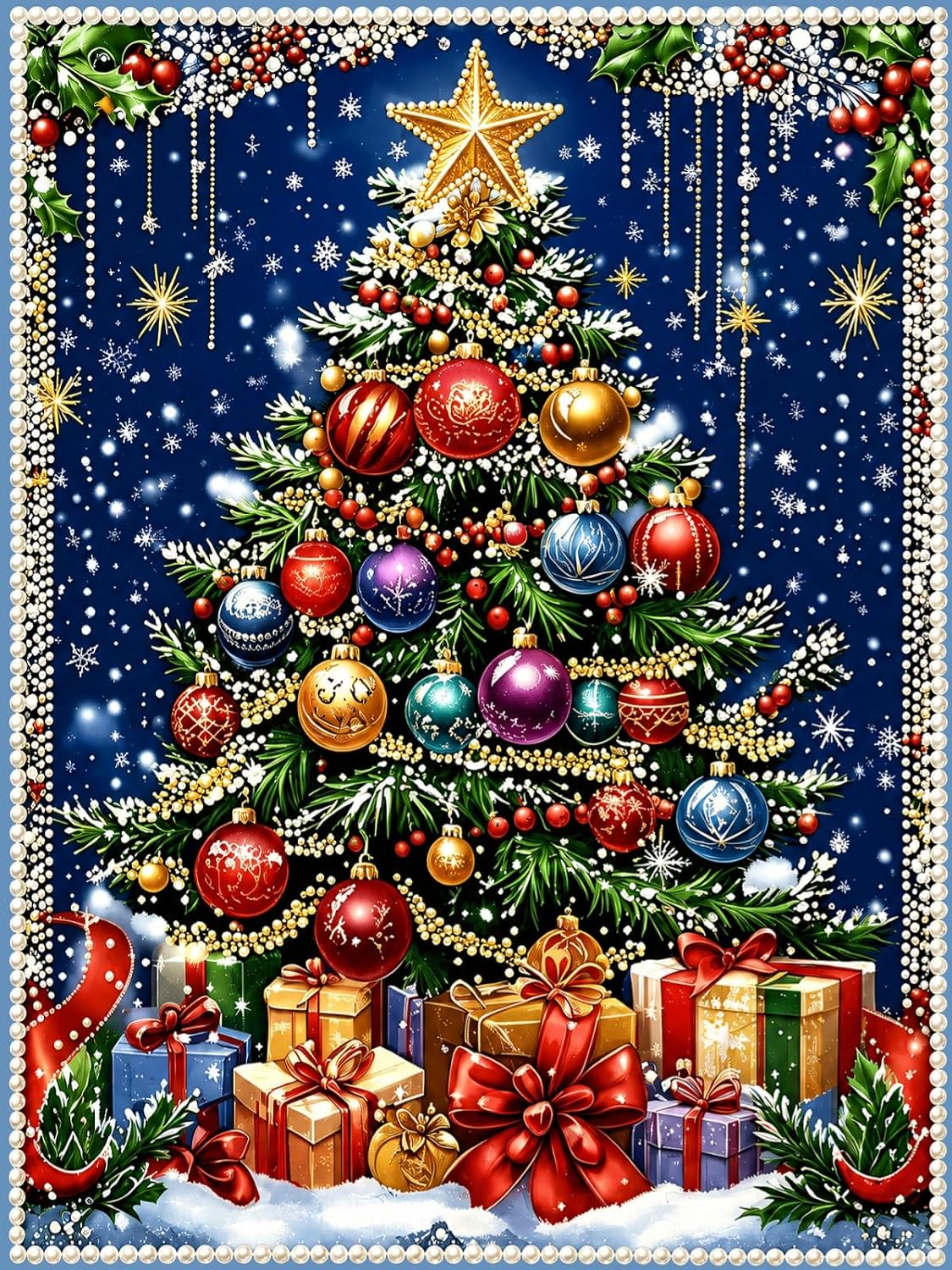 Pearl Christmas Tree Diamond Painting Kits for Adults,5D Diamond Art