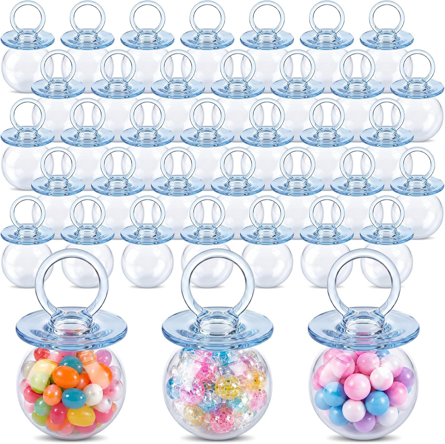 Nuenen 36 Pcs Baby Shower Favors, Mini Pacifier Candy Bottles 3.15", Blue