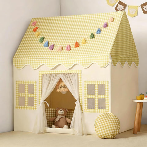 Kids Play Tent Indoor: with Mat, Tassel Garland - Pink Girls Tent Playhouse Kids Toys for Boy Girl Birthday Gift for Kids
