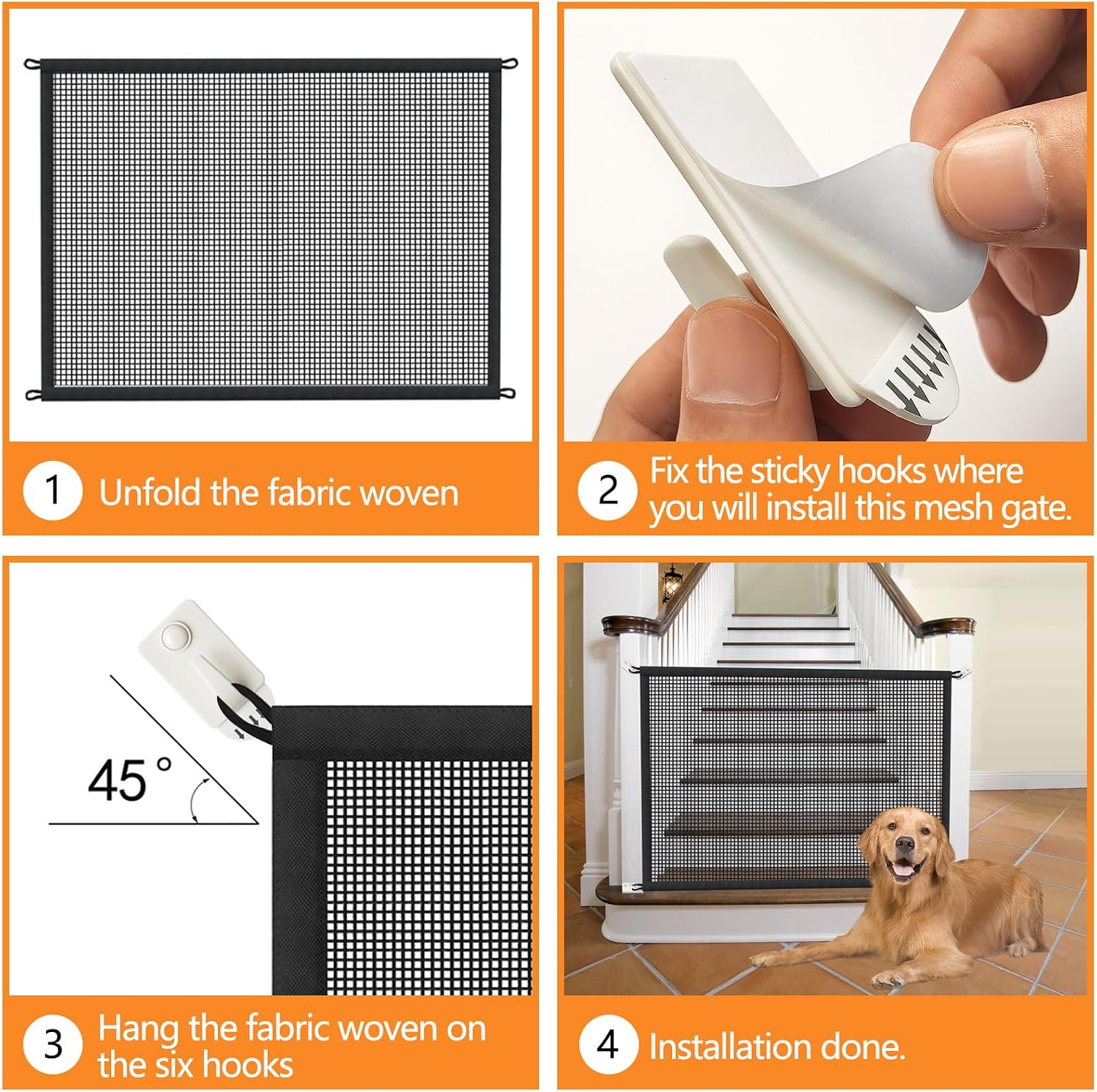 Dog Gate for Stairs Pet Gates for The House: Dog Gate Indoor Dogs Screen Mesh Gate for Doorways Stairways 29 inches Tall, 30 inch Wide, Fits Openings 24'' to 27'' Wide