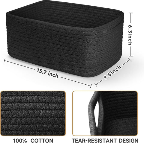 3 Pack Storage Baskets for Organizing, 13.7×9.5×6.3", Black