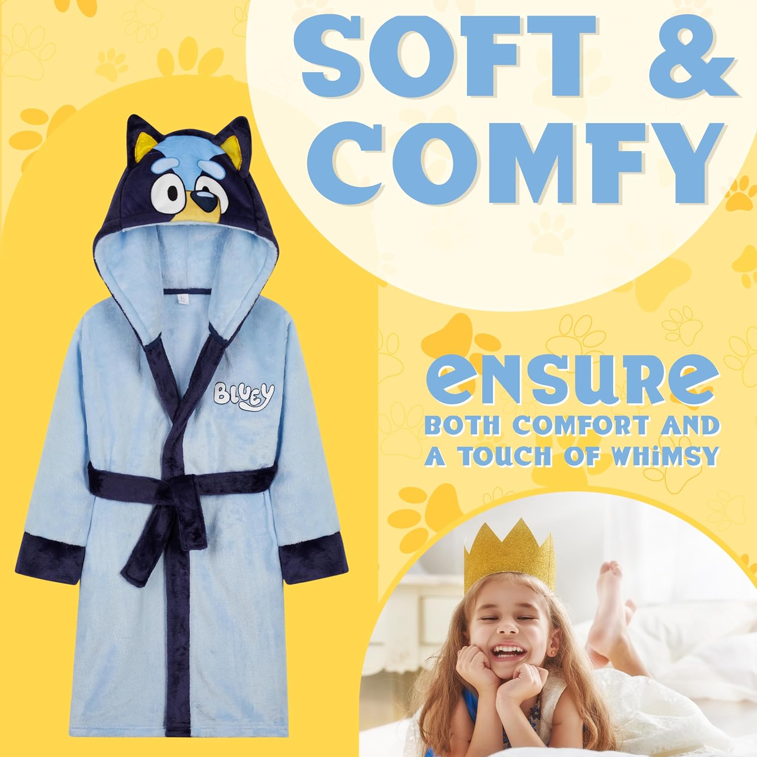 Bluey Robe for Kids, Toddlers, Sizes 18M–8Y with 3D Hood, Fleece Bathrobe, Soft Dressing Gown, Loungewear, Gifts for Girls