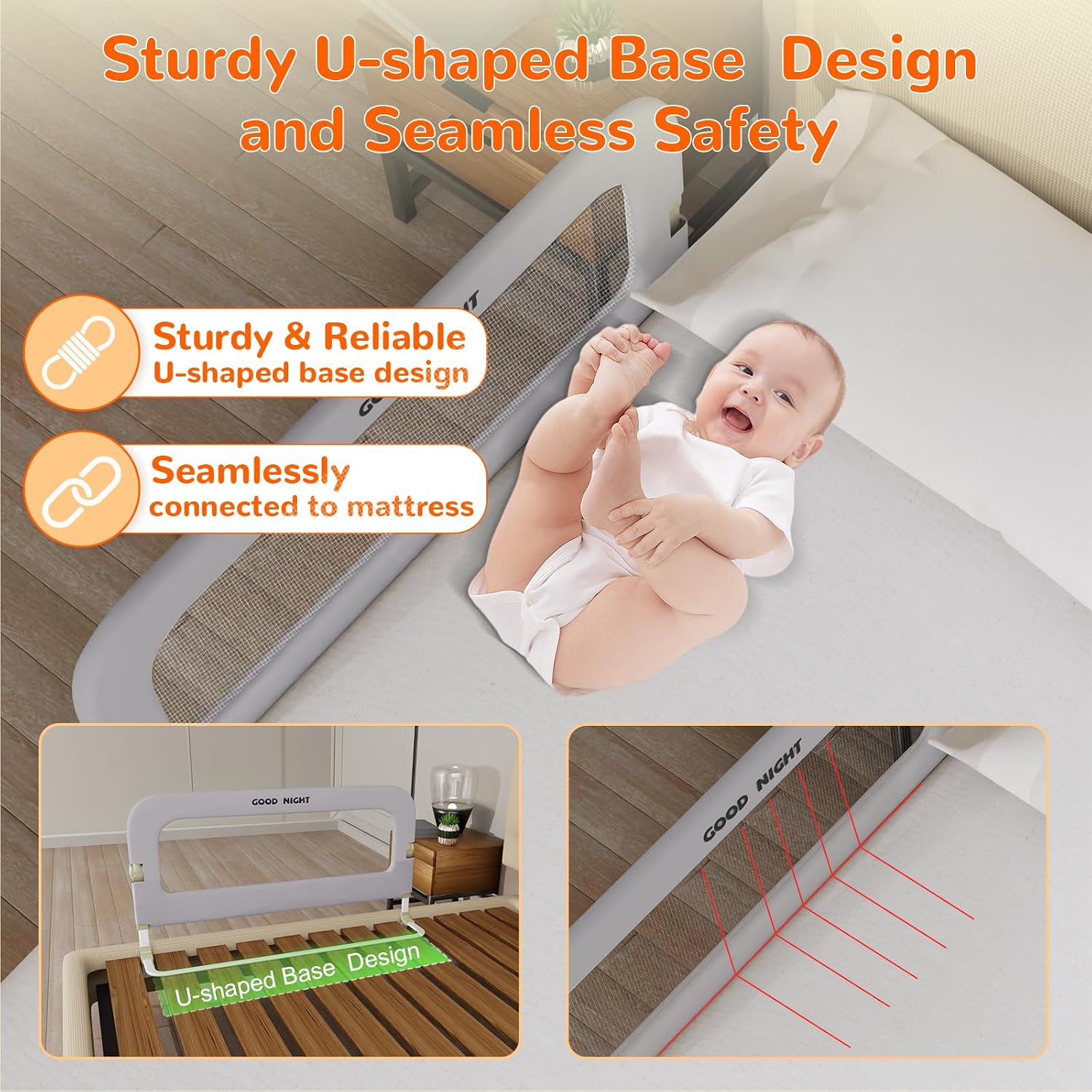 Bed Rail for Toddlers, 32 Inch Toddler Bed Rails, Bed Rail for Baby(Grey)