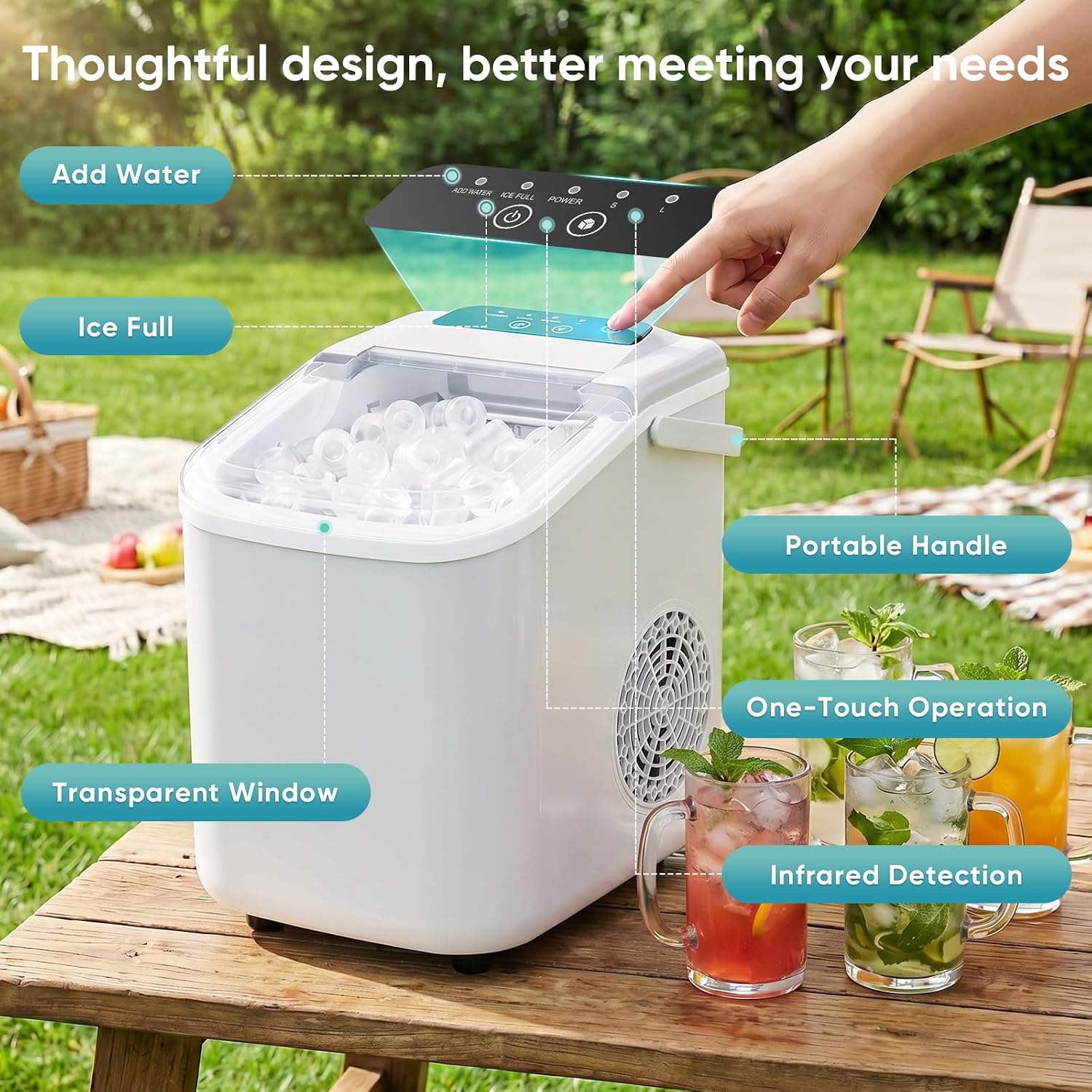 DUMOS Ice Makers Countertop Ice Machine with Portable Handle Compact Size