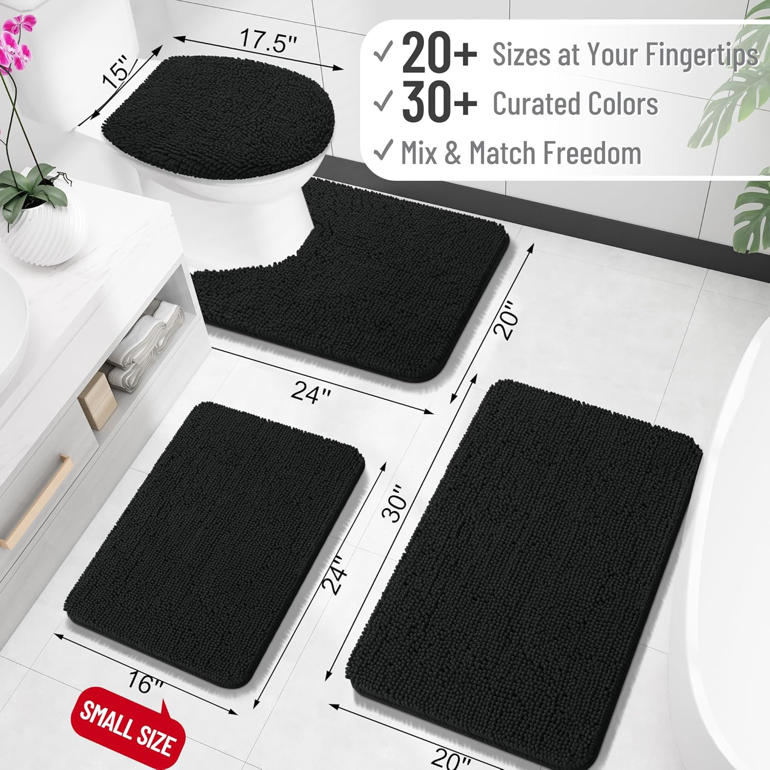 OLANLY Toilet Rugs U-Shaped 20x20, Soft Absorbent Chenille Contour Rugs