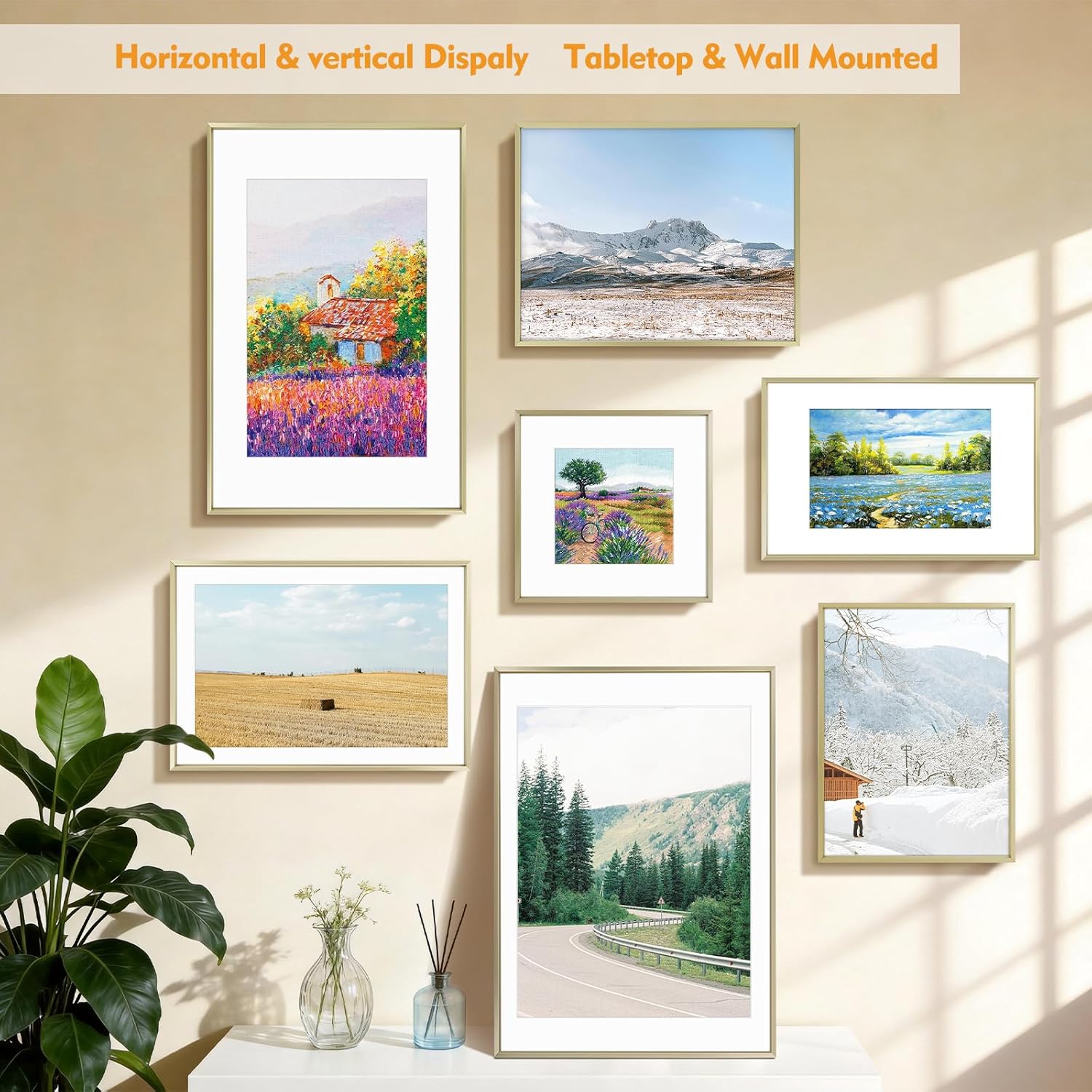 Golden State Art 12x16 Gold Aluminum Frame, Real Glass, Mat Fits 11x14