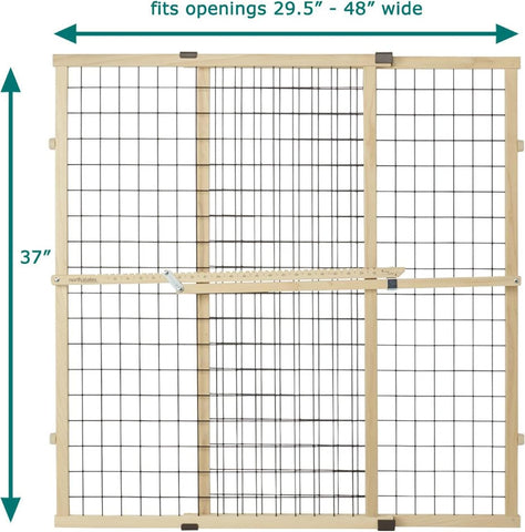 MYPET Wire Mesh Dog Gate: 29.5"-40" Wide, Pressure Mounted with No Tools; Expandable, Durable Pet Gates for Doors and Hallways, 37" Tall, Made with Sustainable Hardwood