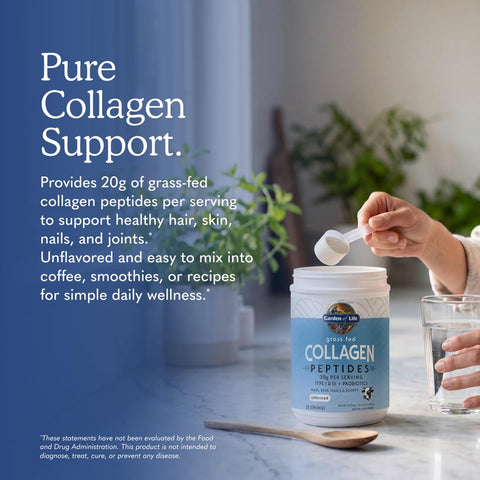 Garden of Life Grass Fed Collagen Peptides Powder Unflavored Collagen Powder for Women Men Hair Skin Nails Joints, Hydrolyzed Collagen Protein Supplements, Collagen for Women & Men, 28 Servings