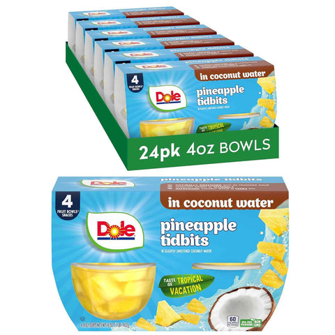 Dole Fruit Bowls Pineapple Tidbits, 4oz, 36 Total Cups | In 100% Juice Snacks, Gluten & Dairy Free, Bulk Lunch Snacks for Kids & Adults