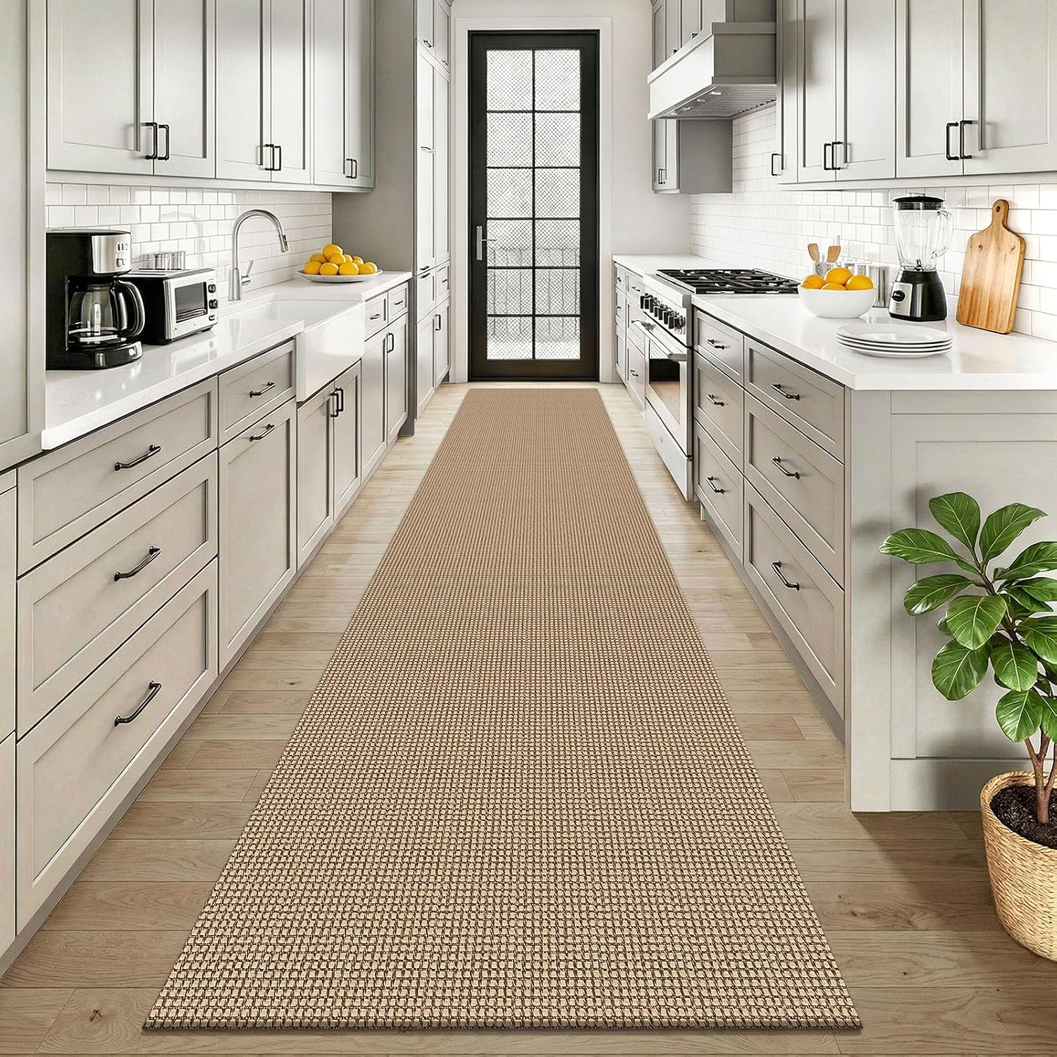 KOZYFLY Boho 2.5'x12' Runners Rugs for Hallway, Long Washable Runner Rug, Woven Non Slip Kitchen Runner, Braided Entryway Rug, Floor Carpet for Entry, Aisle, Hall, Orange Beige/Tan/Brown