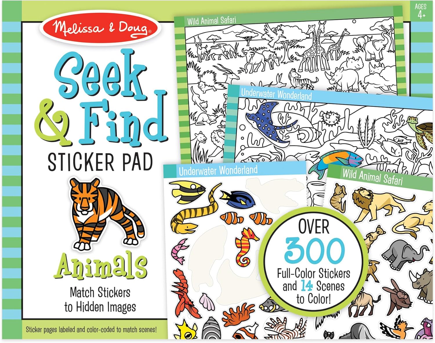 Melissa & Doug Seek & Find Sticker Pad – Animals, 400+ Stickers & 14 Scenes to Color, Search & Find Sticker Activity Pad for Coloring & Matching, Creative Learning Toys for Kids 4+ - FSC Certified