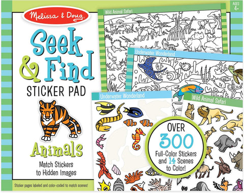 Melissa & Doug Seek & Find Sticker Pad – Animals, 400+ Stickers & 14 Scenes to Color, Search & Find Sticker Activity Pad for Coloring & Matching, Creative Learning Toys for Kids 4+ - FSC Certified