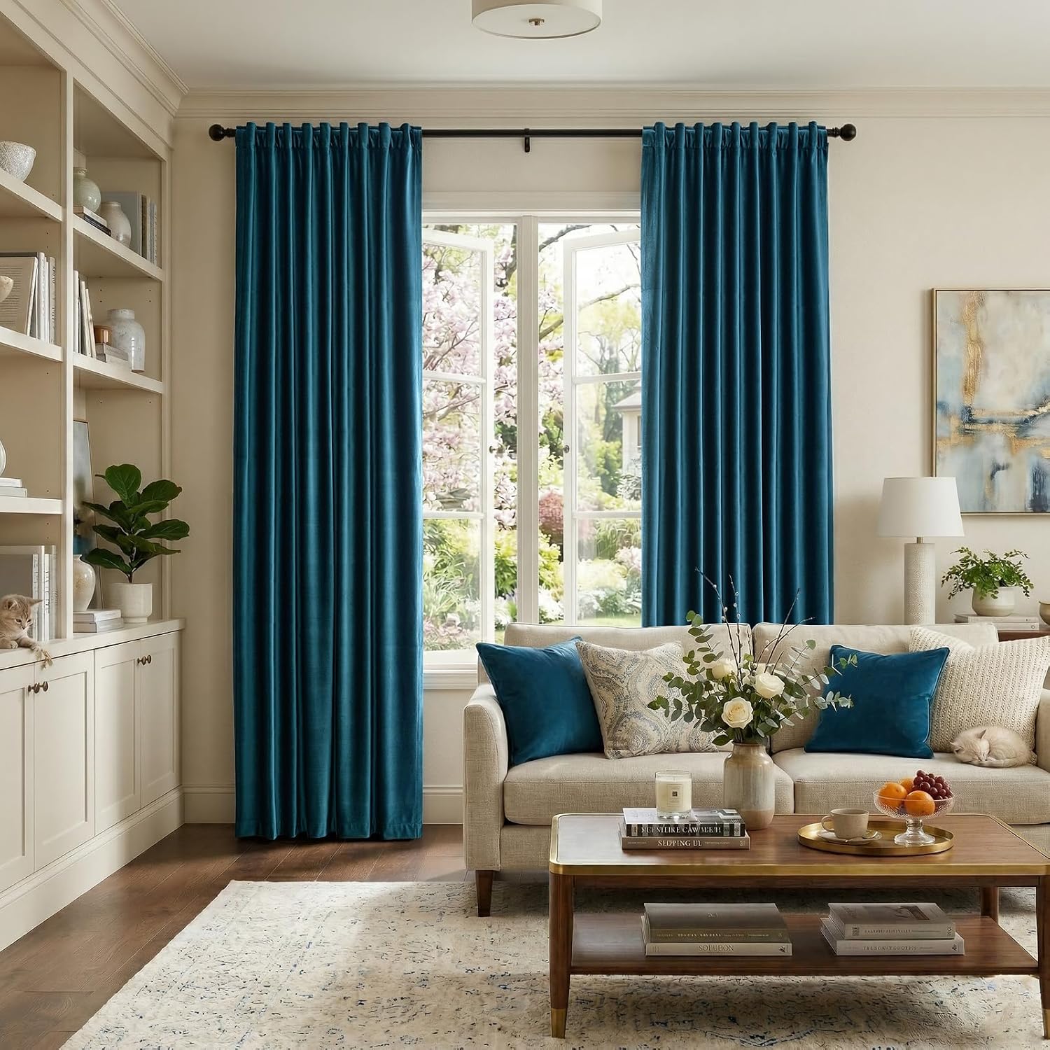 Elegant Peacock Blue Velvet Curtains 90 inches for Living Room,Luxury 2 Panels Room Darkening Rod Pocket Back Tab Curtain Thermal Insulated Heavy Soundproof Noice Reducing Window Drapes for Bedroom