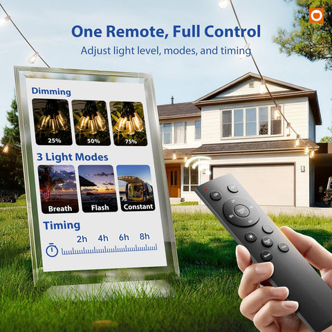 addlon 100FT Outdoor String Lights ST38 LED with Remote Waterproof Dimmable