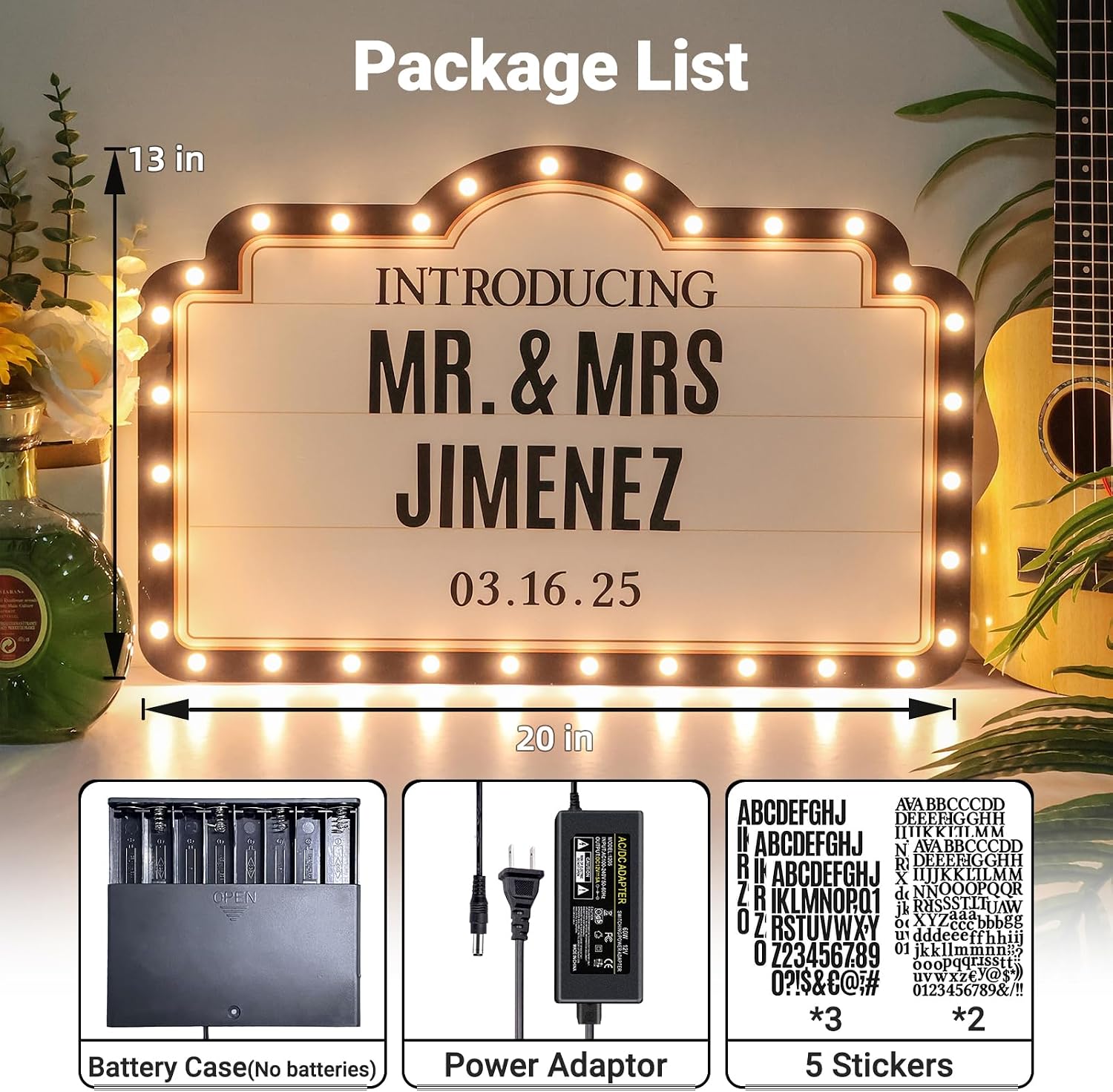 20IN Wedding Bottle Service Sign, Personalized Wedding Entrance Props Led Marquee Sign for Reception, Custom Light up Marquee Sign with Stickers for Bridal Engagement Anniversary Nightclub Gift