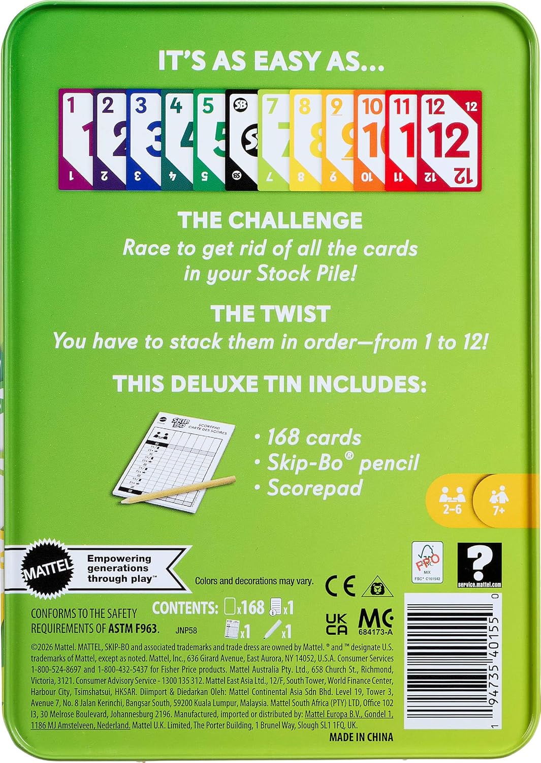 Mattel Games Skip-Bo Deluxe Card Game Tin, Ages 7+, Players 2-6