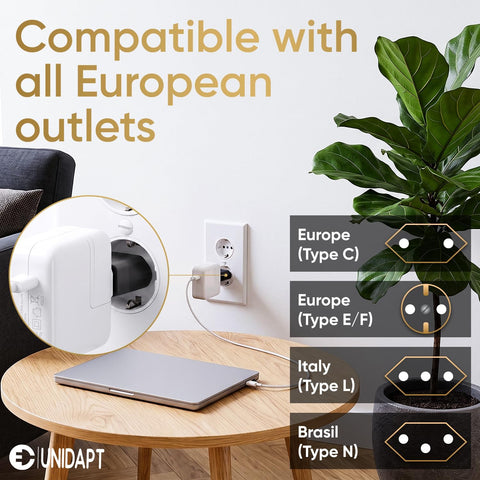 Unidapt Italy Travel Plug Adapter, US to Europe Type C Pin, 4 Pack, Black