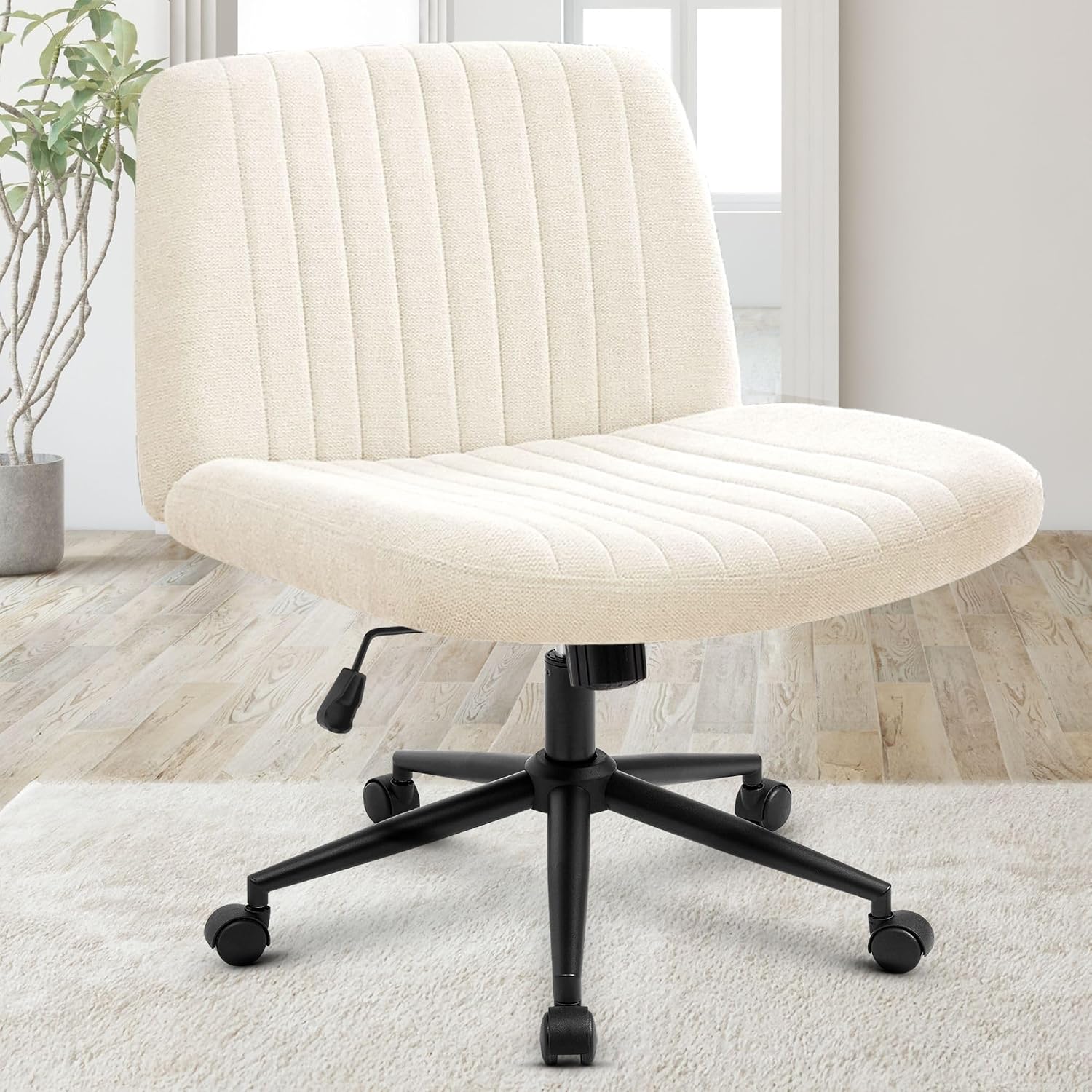 Orange Factory Criss Cross Chair, Wide Wheel Vanity Seat, Beige Dual Base