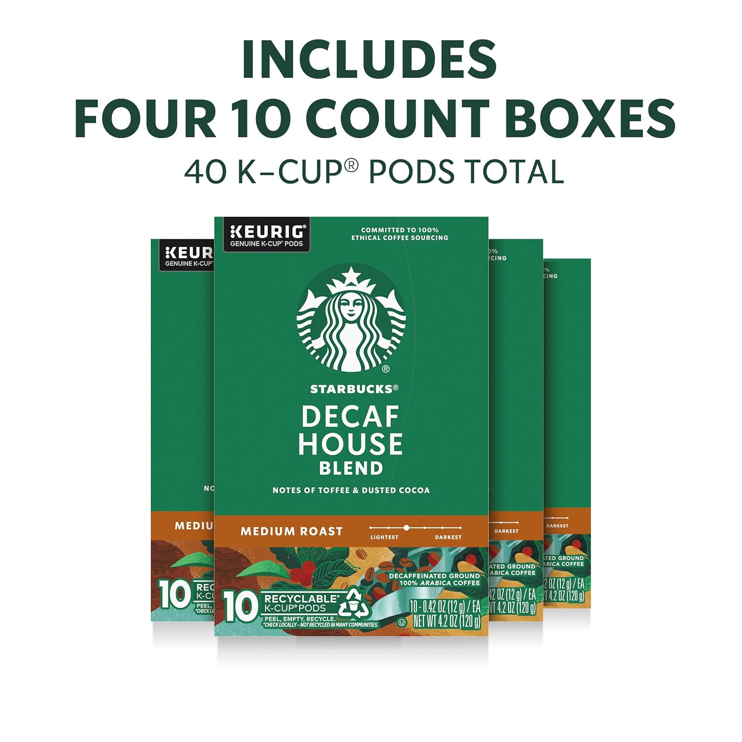 Starbucks K-Cup Coffee Pods, Decaf House Blend Medium Roast, 40 Count