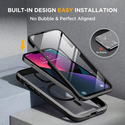 Miracase for iPhone 13 mini Case 5.4",Built-in Glass Screen Protector,Black