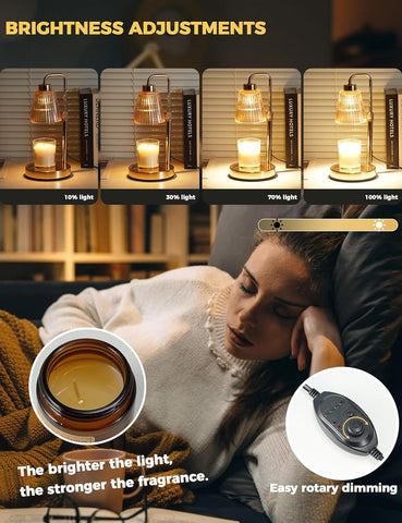Gold Candle Warmer Lamp with 24h Cycle Timer, Dimmable Wax Melt Warmer