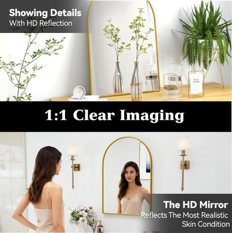 30x20 Bathroom Mirror Arch Wall Mounted/Against Aluminum Frame Gold