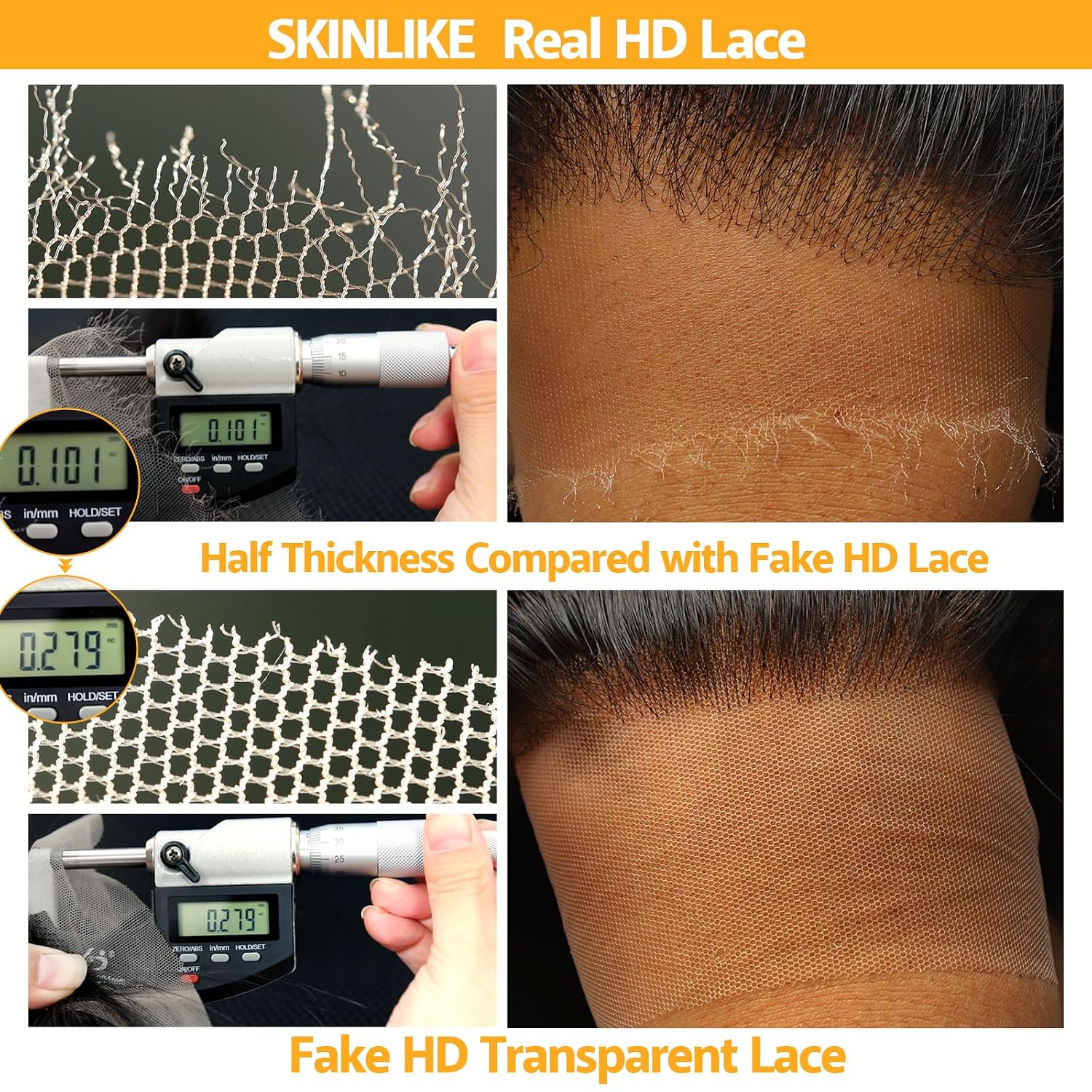 BEEOS Body Wave 5x5 SKINLIKE Real HD Lace Closure Only, 0.10mm Ultra-Thin Invisible HD Lace Pre-Plucked Bleached Knots Natural Hairline Virgin Human Hair 16 Inch