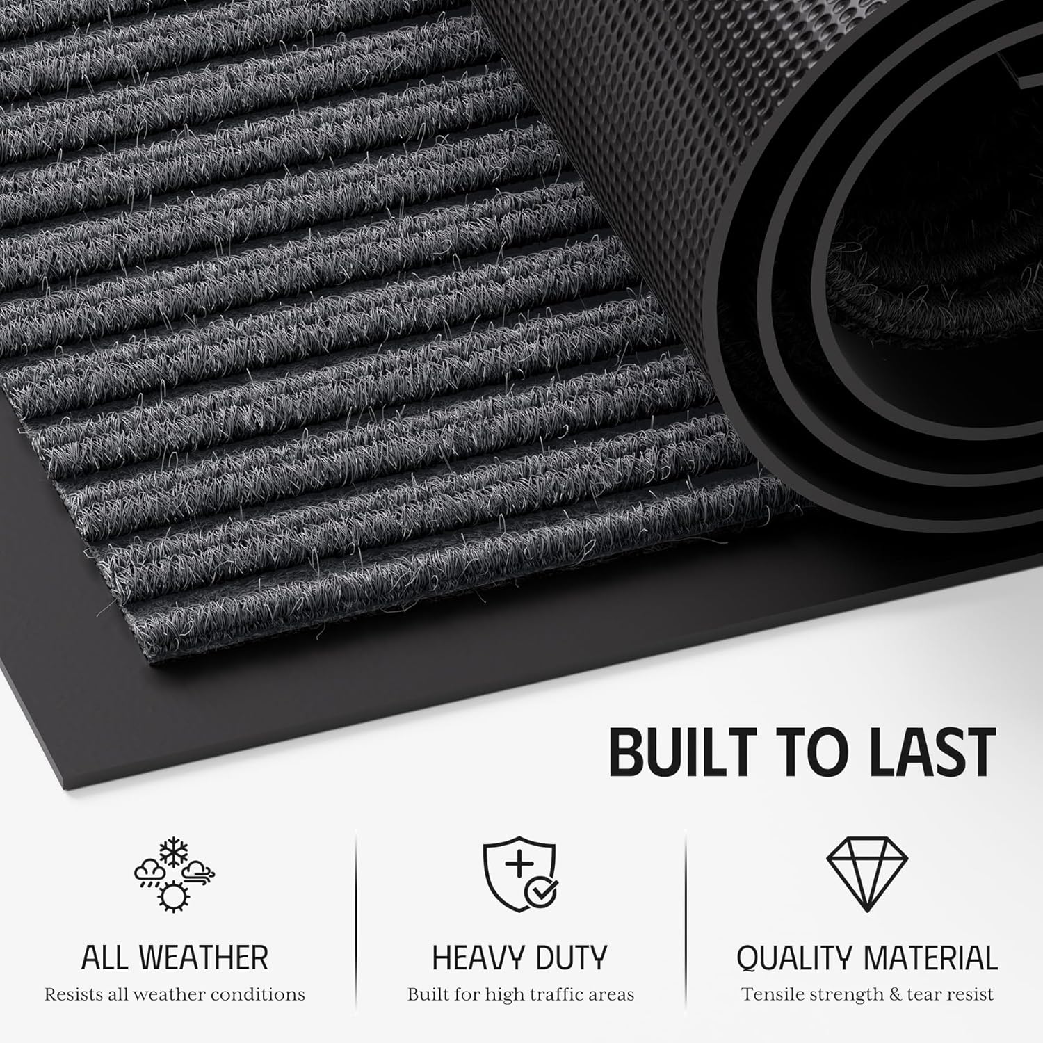 Front Door Mat 35"x23", Heavy Duty Low Profile Door Mat Indoor Entrance, Absorbent & Dirt Resistant, Easy Clean Non-Slip Welcome Mat, Commercial Door Rugs for Entryway Indoor Outdoor, Grey