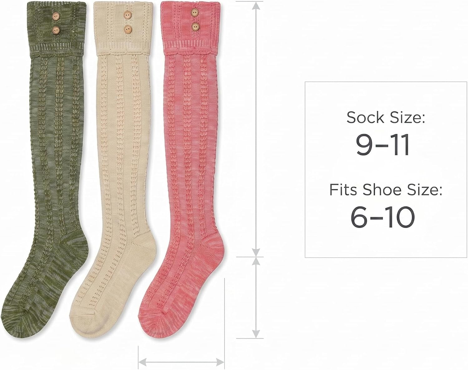 Tipi Toe Women's 3-Pairs Winter Warm Knee High/Over The Knee With Buttons Cotton-Blend Boot Socks