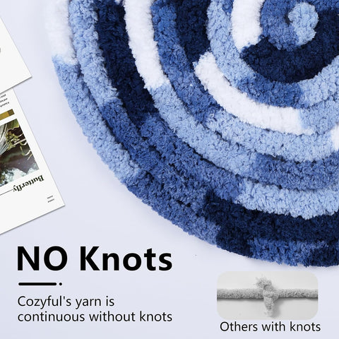 Cozyful Chunky Yarn for Hand Knitting - #10 Chunky Chenille Blanket Yarn, Jumbo Big Thick Chunky Yarns for Crocheting, Tie Dye Bulky Knit Yarns, 8 Skein (20 yds 8 oz Each Skein), Multi Blue & White