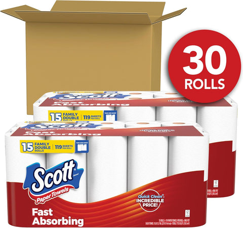 Scott Paper Towels, Task Size, 30 Family Double Rolls, 119 Sheets Per Roll