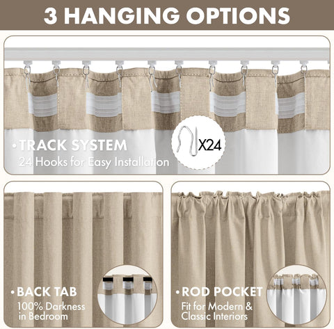 MIULEE 100% Blackout Linen Curtains for Bedroom 40W x 90L Oatmeal 2 Panels