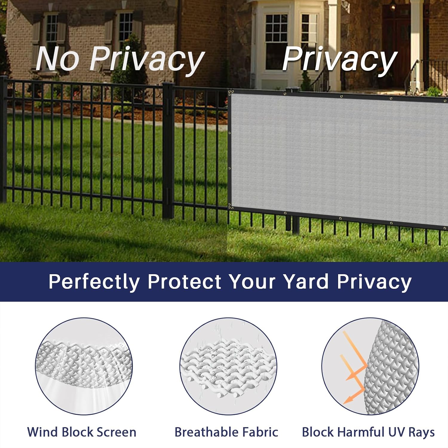 Windscreen4less Privacy Fence Screen Heavy Duty Windscreen Fencing Mesh Fabric Shade Net Cover with Brass Grommtes for Outdoor Wall Garden Yard Pool Deck, 6'x26' Light Gray