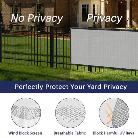 Windscreen4less Privacy Fence Screen Heavy Duty Windscreen Fencing Mesh Fabric Shade Net Cover with Brass Grommtes for Outdoor Wall Garden Yard Pool Deck, 6'x26' Light Gray