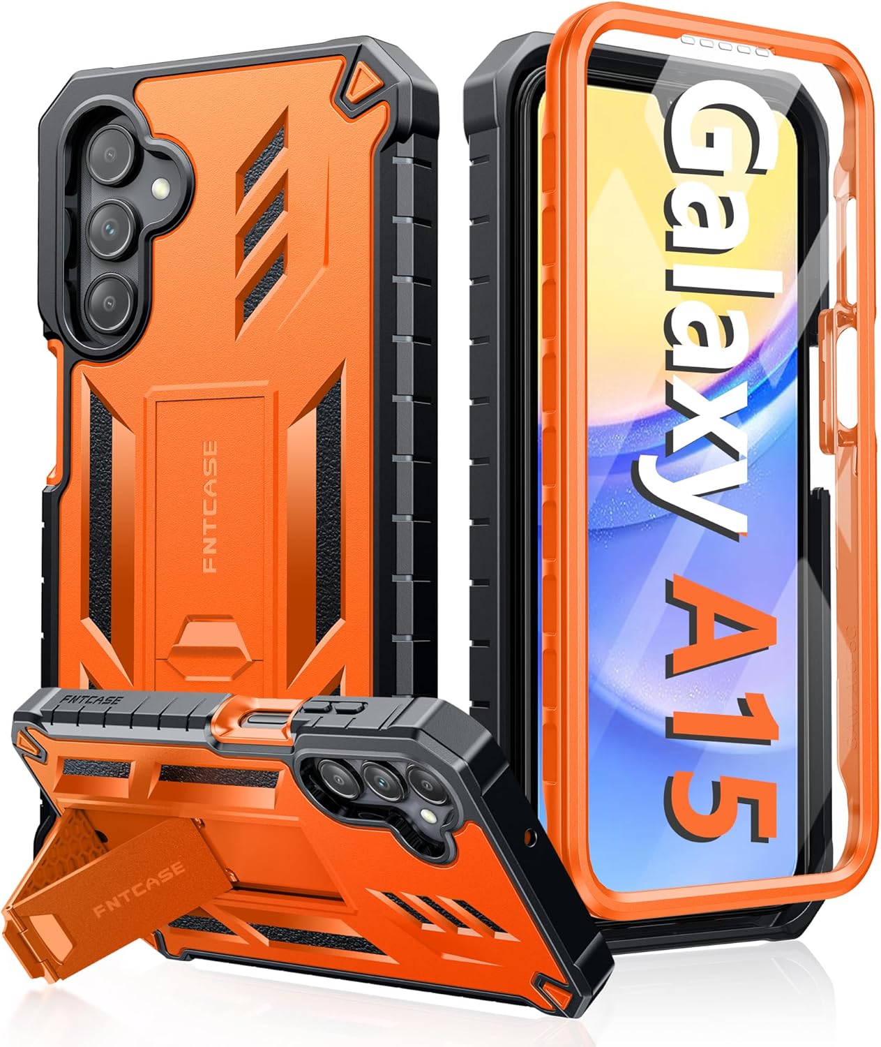 FNTCASE Phone Case for Samsung Galaxy A15 5G with Kickstand Orange