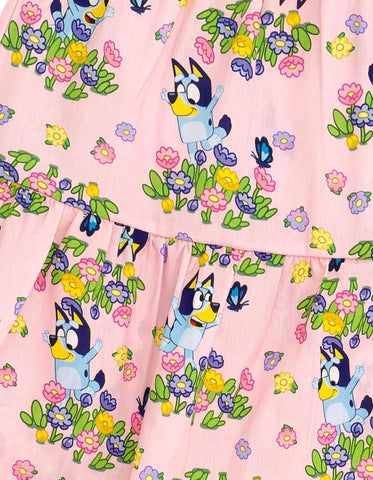 Bluey Floral Girls Dress and Bucket Sun Hat Toddler to Big Kid
