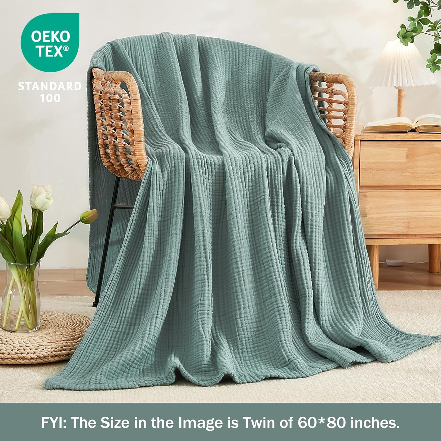 EMME Muslin Blankets for Adults Teal Small Blanket 40" x 50"