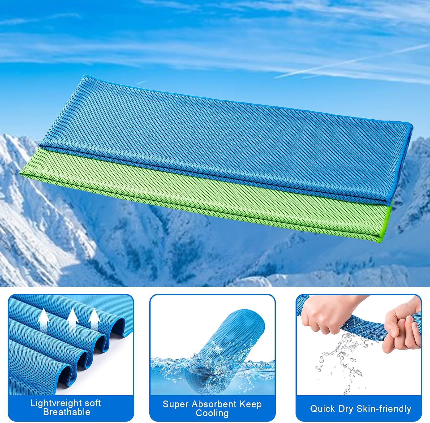 4 Pack Cooling Towel (40"x12"), Soft Breathable Chilly Towel, Ice Towel