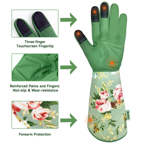 WANCHI Ladies Gardening Gloves,Long Garden Gloves for Women,Green Large