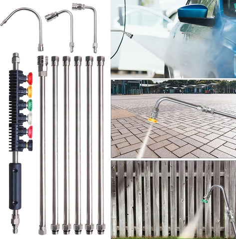 Xiny Tool Pressure Washer Extension Wand, 10 Pack Power Washer Lance with 6 Atomization Nozzle Tips,1 Gutter Cleaner Attachment Curved Rod, 1/4" Quick Connect, 4000 PSI