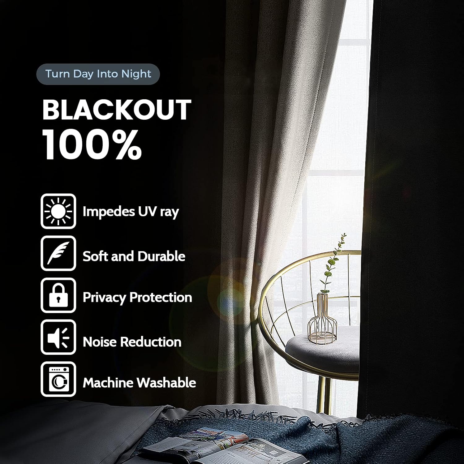 SimpleHome Natural 100% Blackout Curtains Room Darkening Living Room 84L