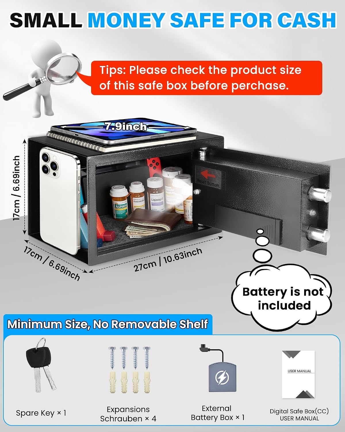 [UPGRADED] Small Safes for Home Dorm, 0.30 Cuft Mini Safe Box