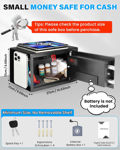 [UPGRADED] Small Safes for Home Dorm, 0.30 Cuft Mini Safe Box