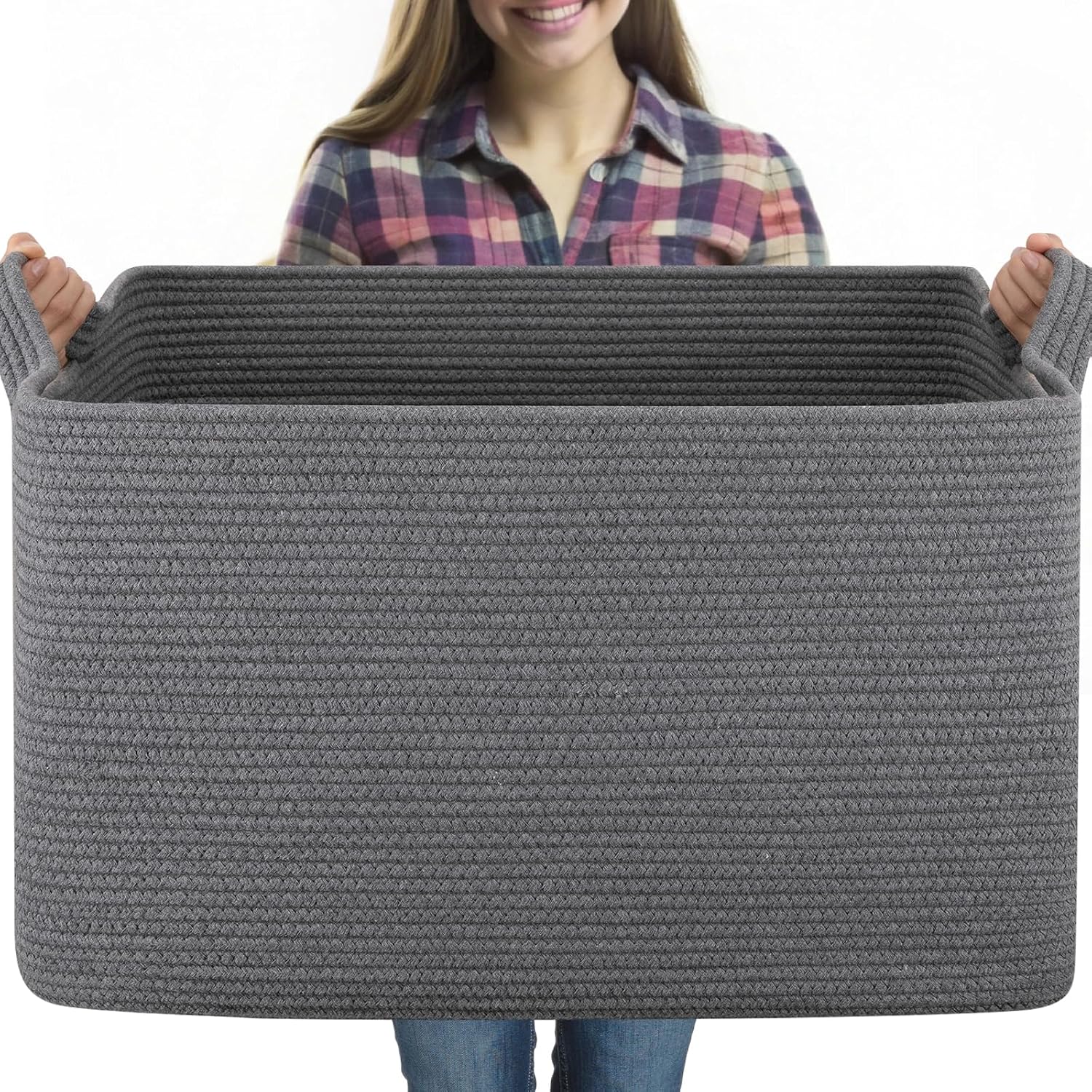 OIASKET 95L Extra Large Blanket Basket, 24" x 16.9" x 14.2" Woven Basket