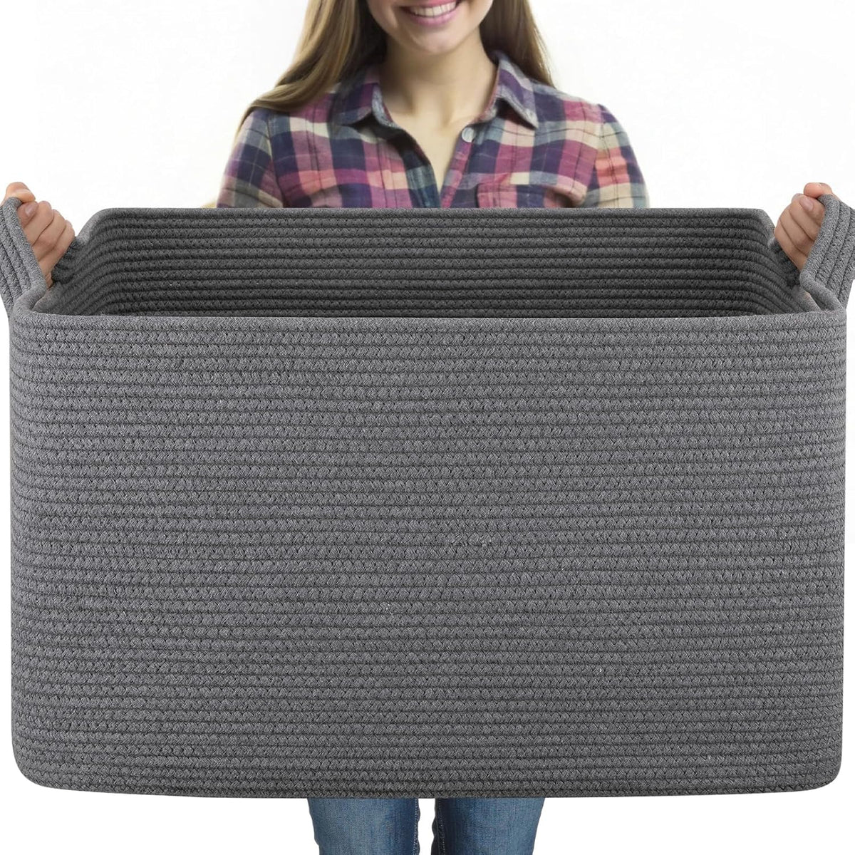 OIASKET 95L Extra Large Blanket Basket, 24" x 16.9" x 14.2" Woven Basket