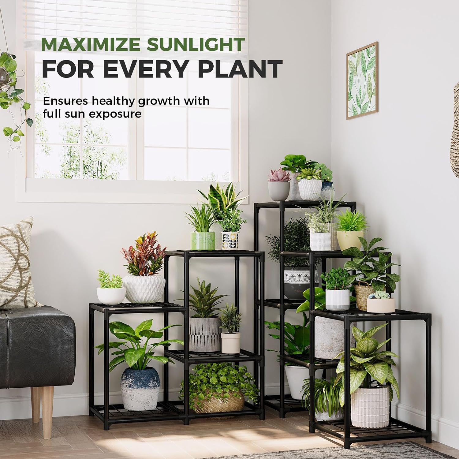 Bamworld Corner Plant Stand Indoor Metal Plant Shelf 5-Tier